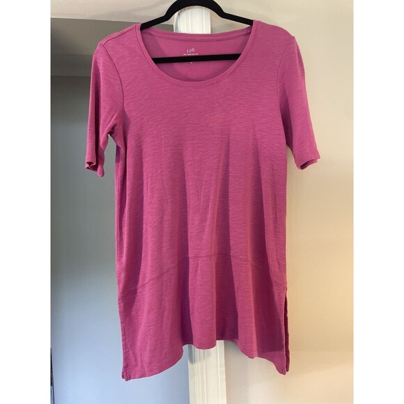 J. Jill Womens XS 100% Pima Cotton Dipped-Hem Tunic Pink Short Sleeve Top Casual - Picture 1 of 6